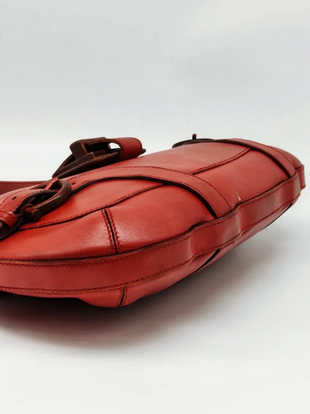 Salvatore Ferragamo Vintage Red Leather Shoulder Bag Wood Gancini Buckle